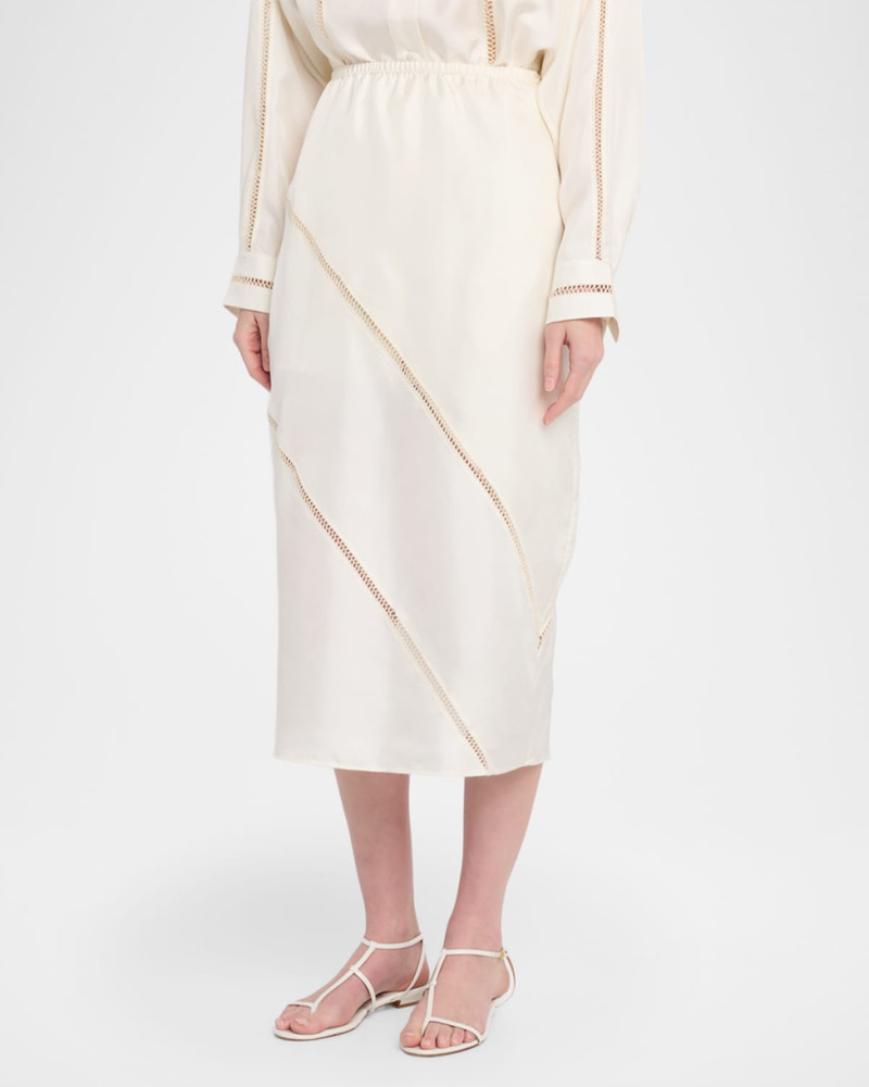 Tobago Lattice-Inset Silk Midi Skirt 4