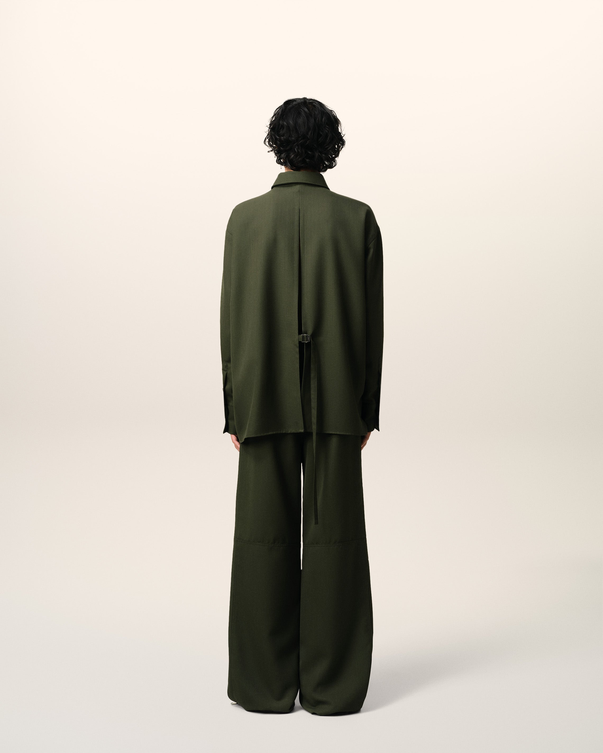 GREEN WOOL BACK SLIT LOOSE SHIRT - 5