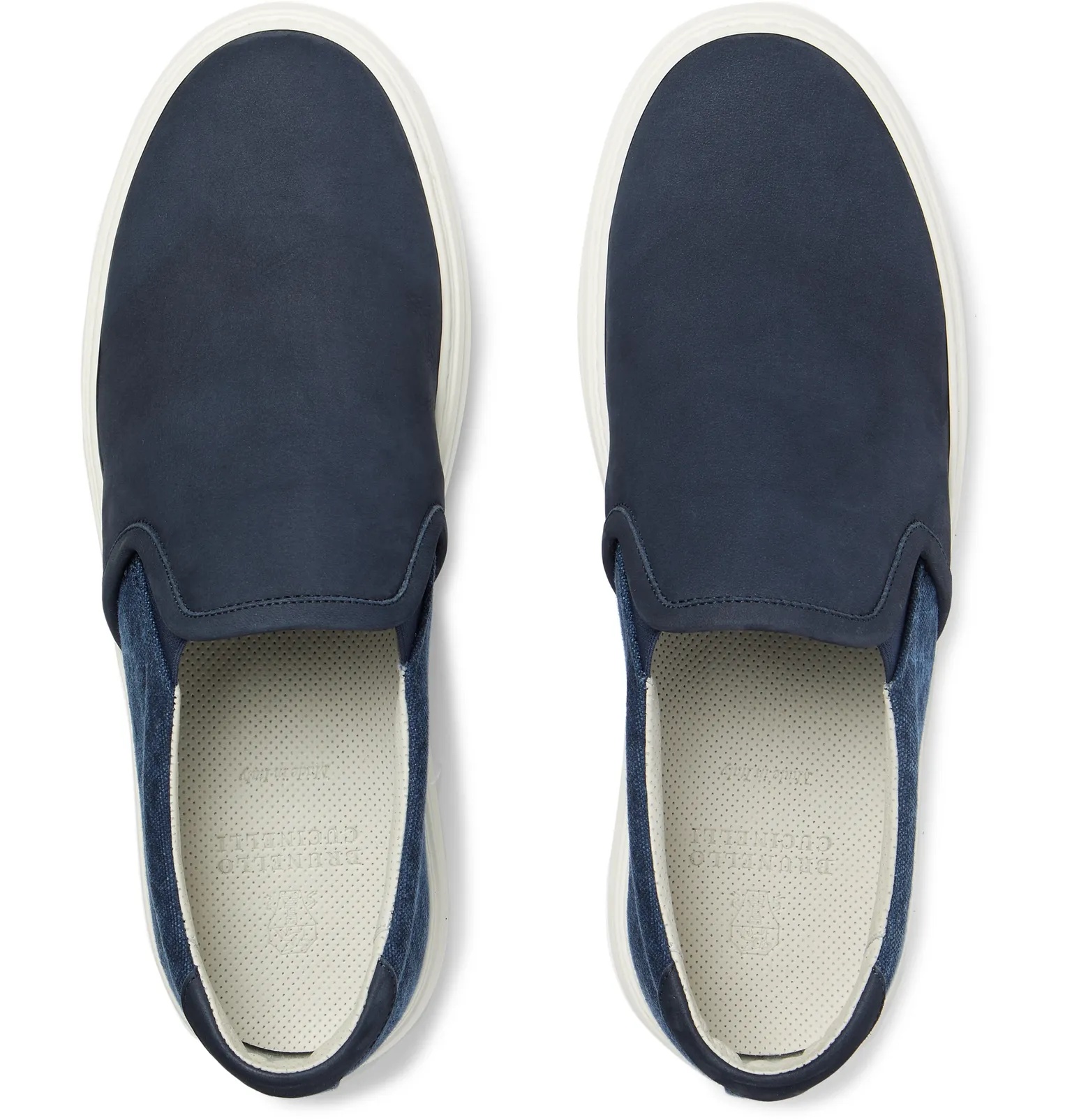 Nubuck and Canvas Slip-On Sneakers - 8