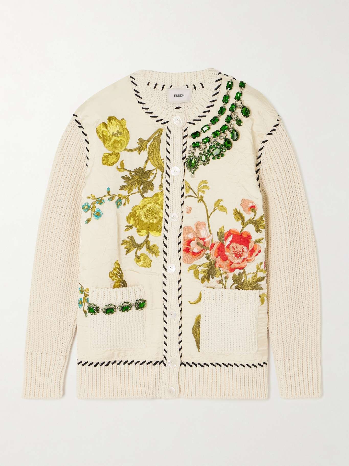 Embellished embroidered faille and ribbed cotton-blend cardigan - 1