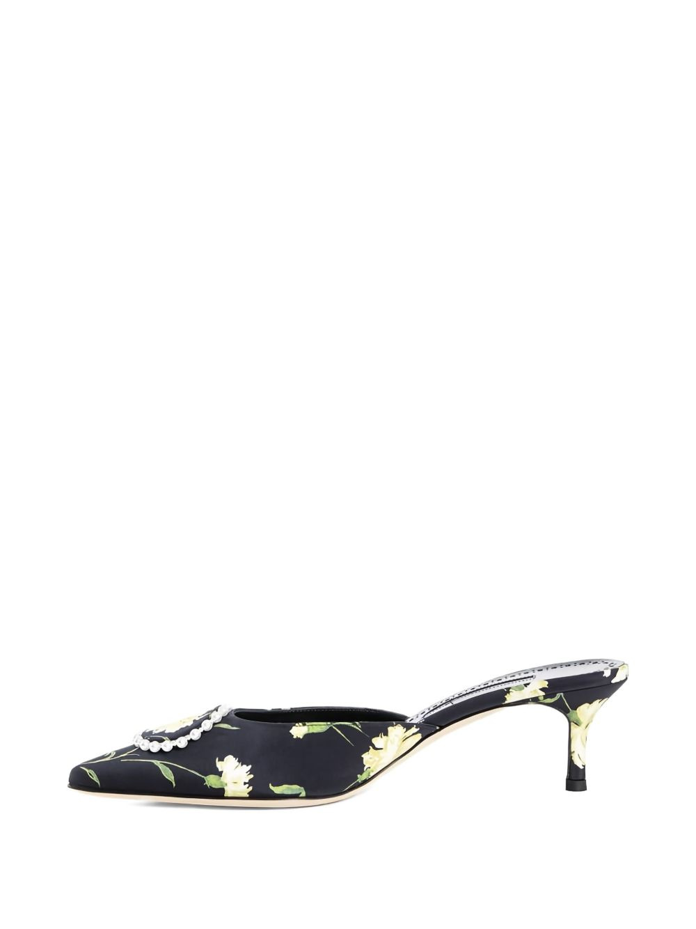 floral-print pearl-embellished mules - 2