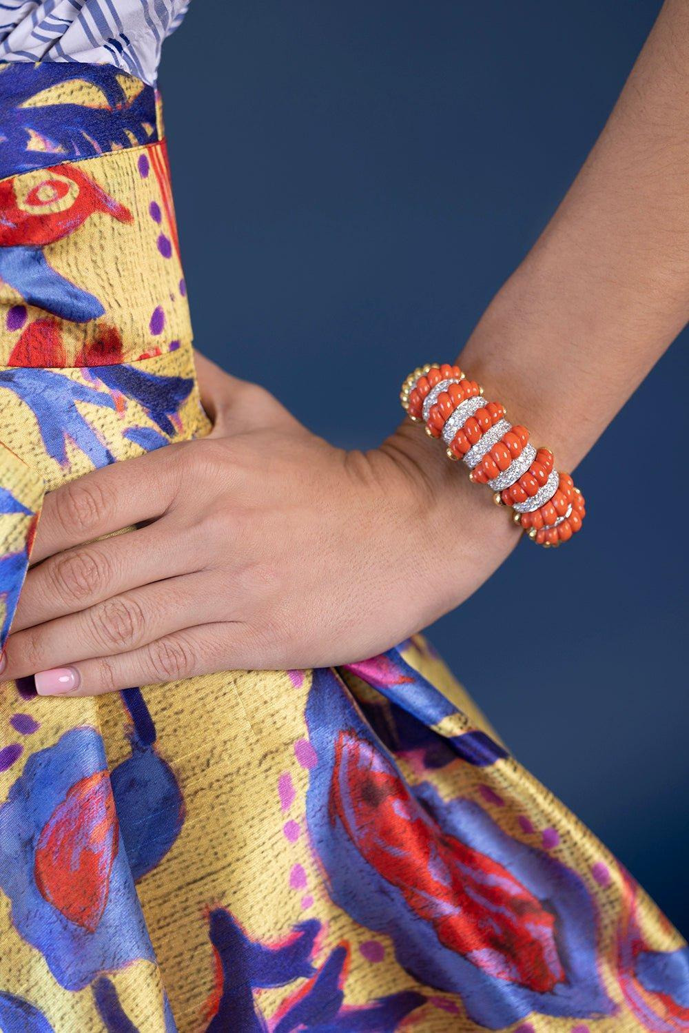 Carved Coral Cuff Bracelet - 5