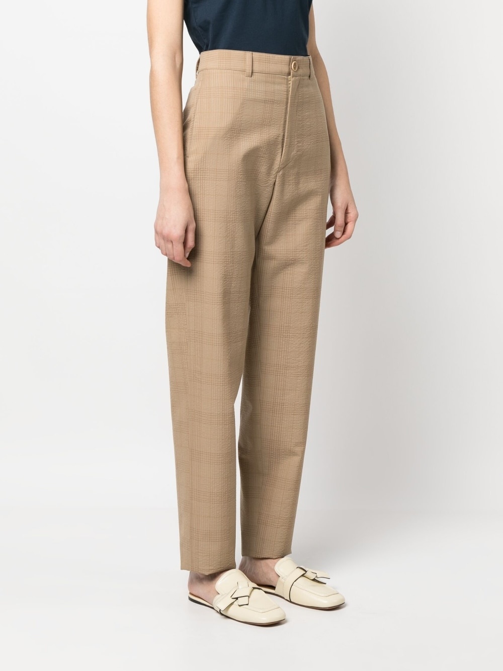 check-print high-waisted trousers - 3