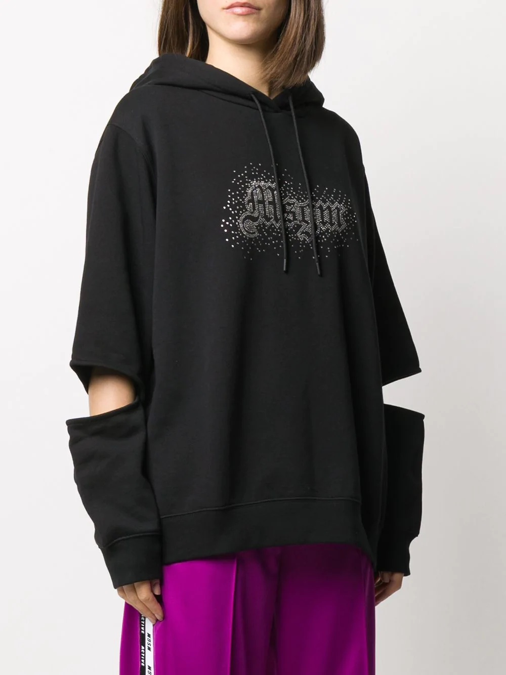 rhinestone-logo slit hoodie - 3