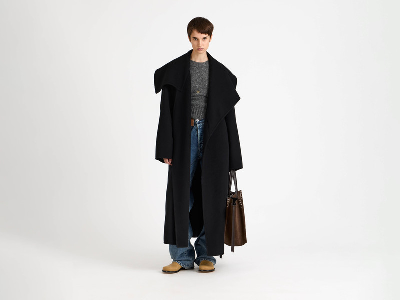 WOMENS LONGLINE WRAP FRONT COAT IN BLACK 4