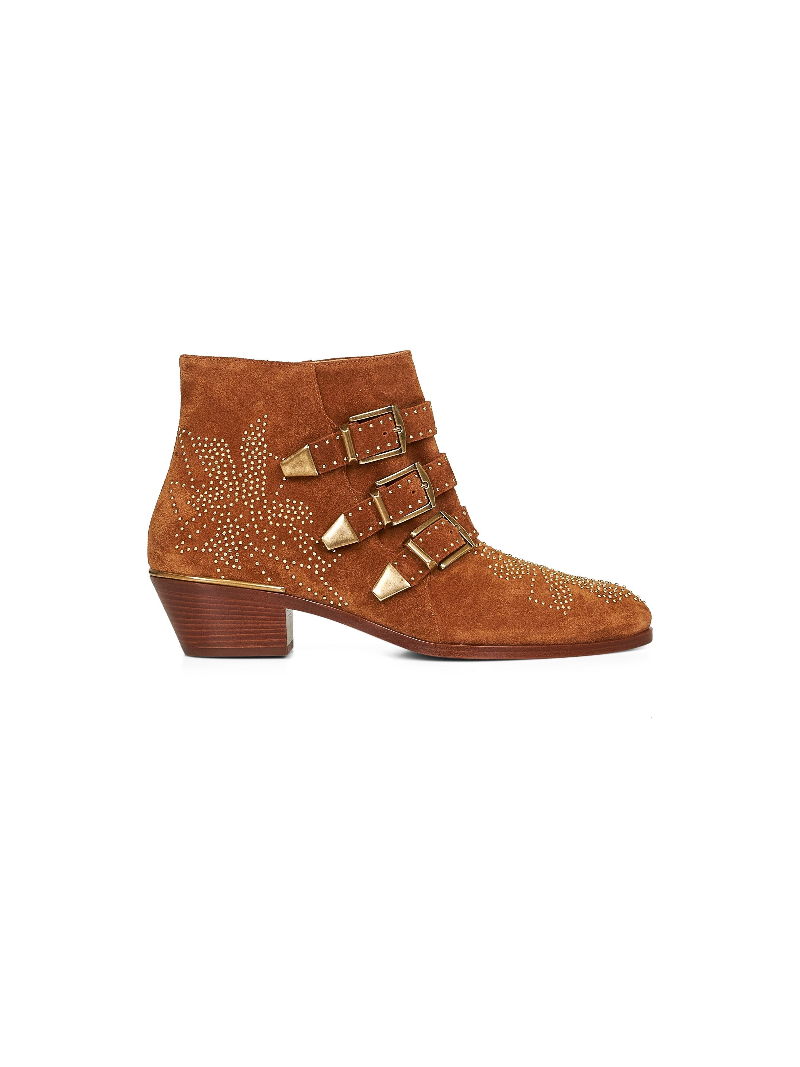 Chloé Women Ginger Brown Nubuck Cowhide Susanna Ankle Boots - 1