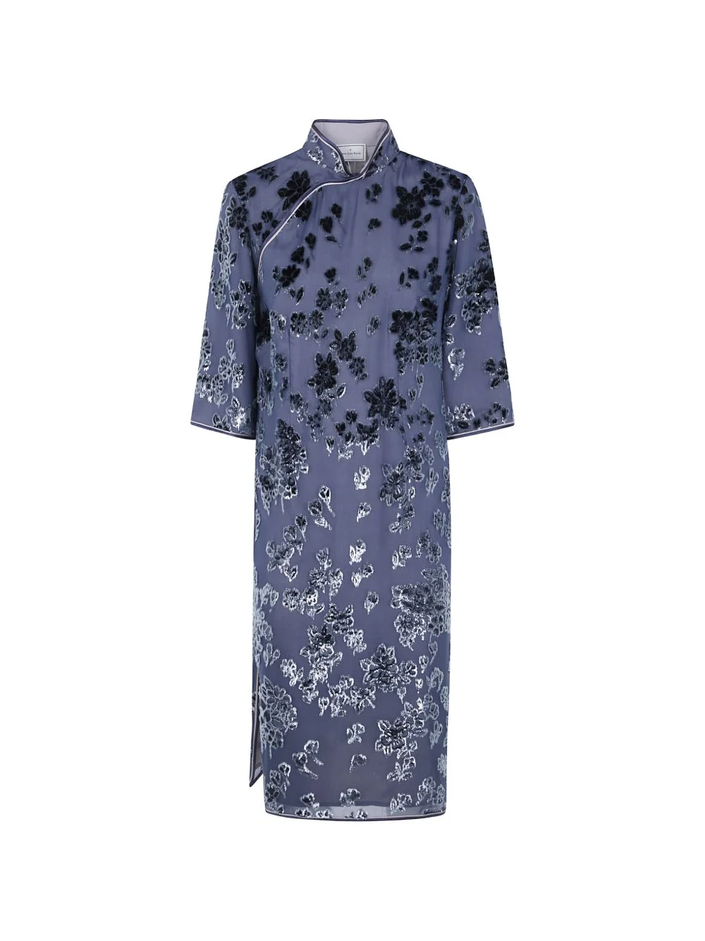 floral-devoré mandarin-collar midi dress - 1