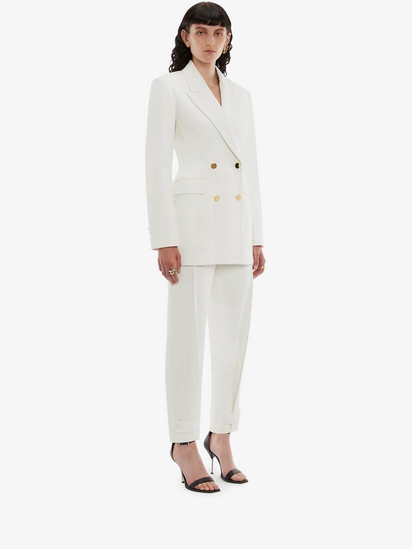 Double Breasted Cotton Gabardine Jacket in Optical White - 3