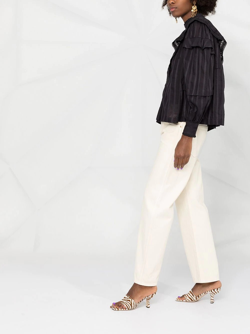 ruffled stripe blouse with broderie anglaise detail - 6