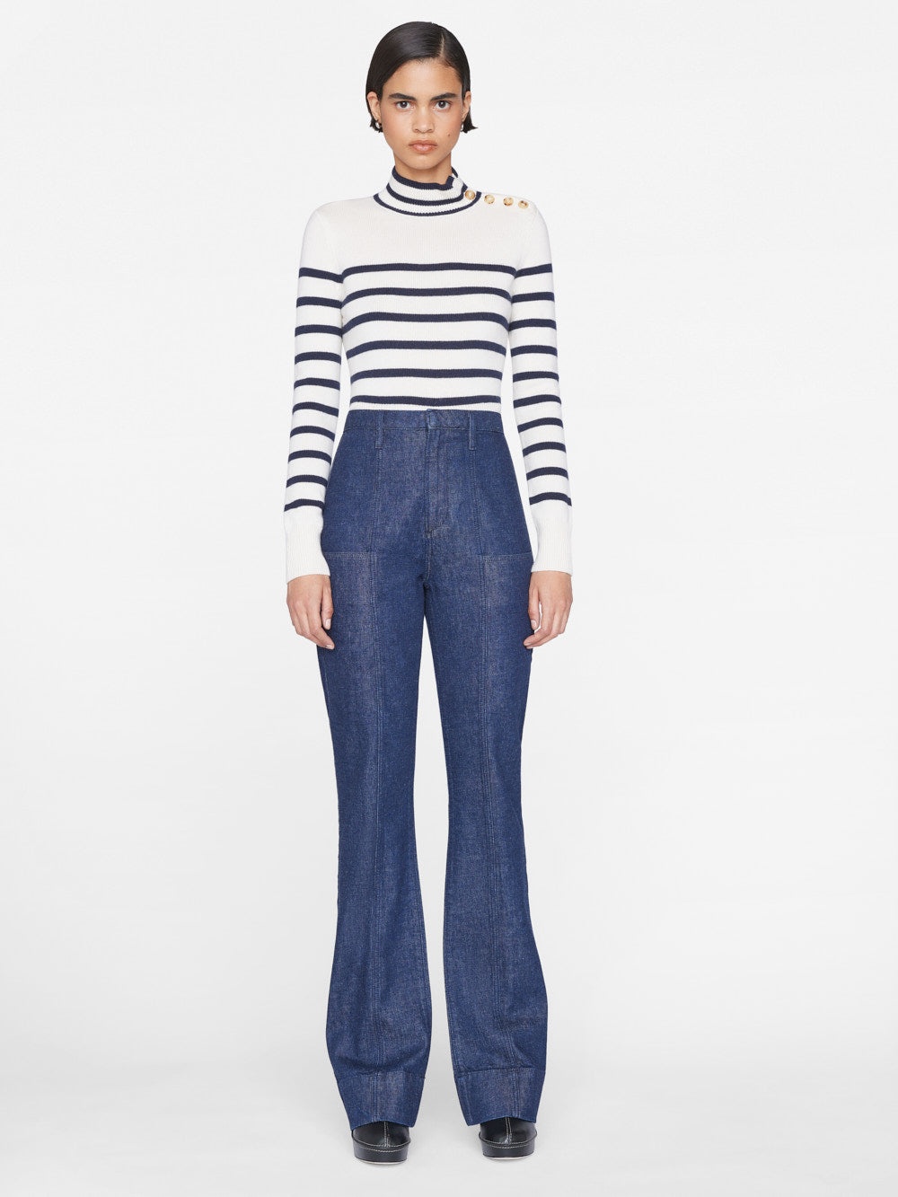 Mariner Cashmere Turtleneck in Off White Multi - 4