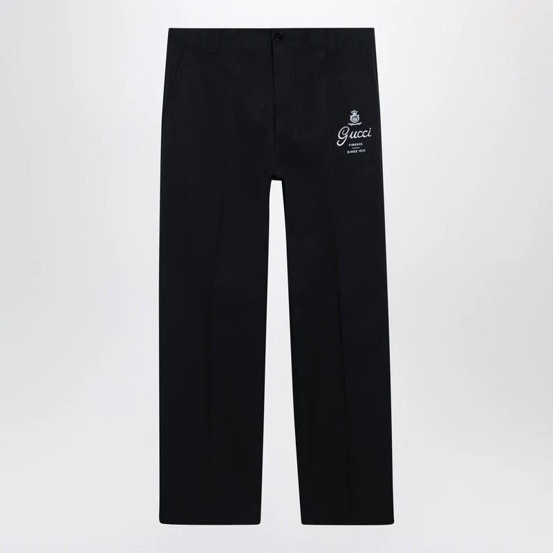 Gucci Blue Cotton Trousers With Logo Print Men - 1