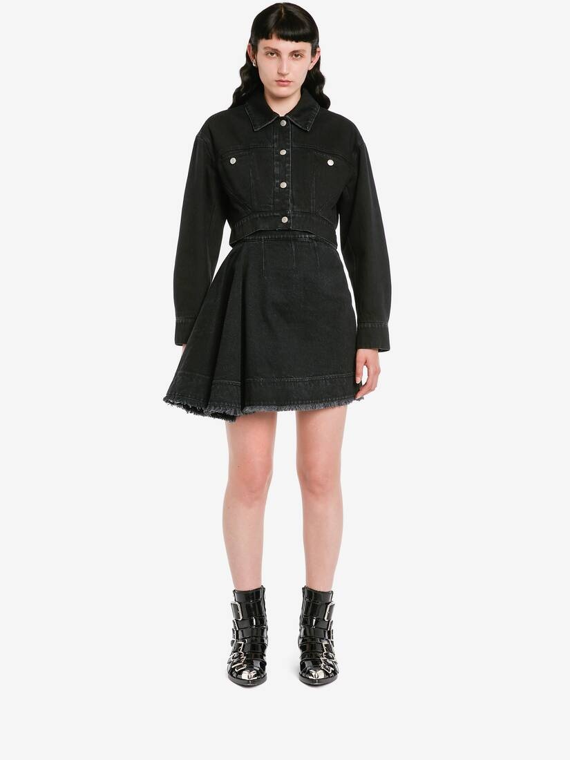 Women's Dropped Shoulder Cropped Denim Jacket in Black - 2