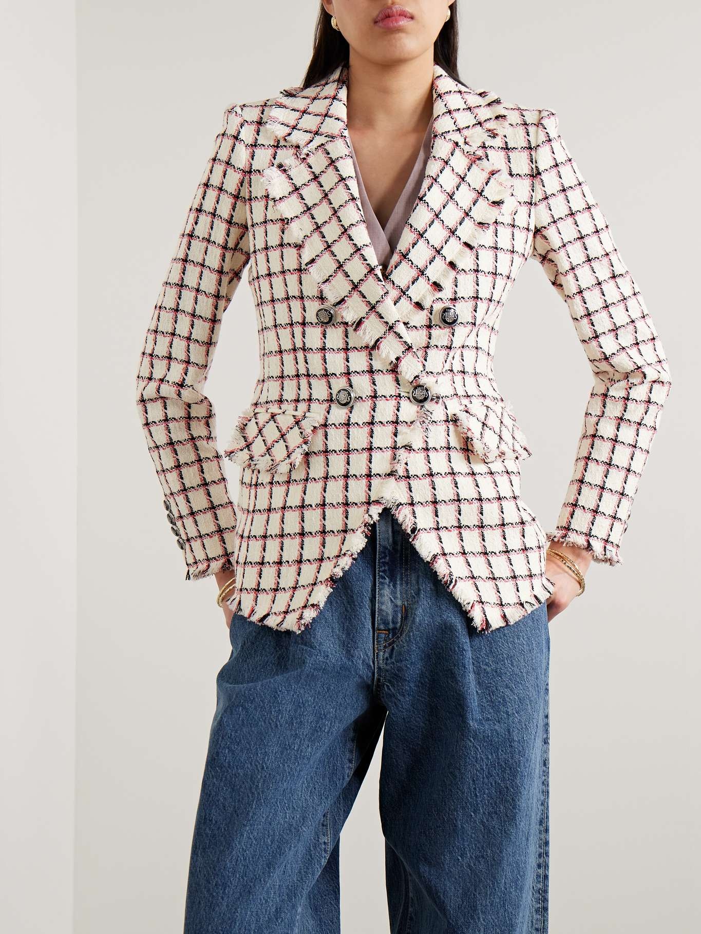 Taja double-breasted checked cotton-blend tweed blazer - 3