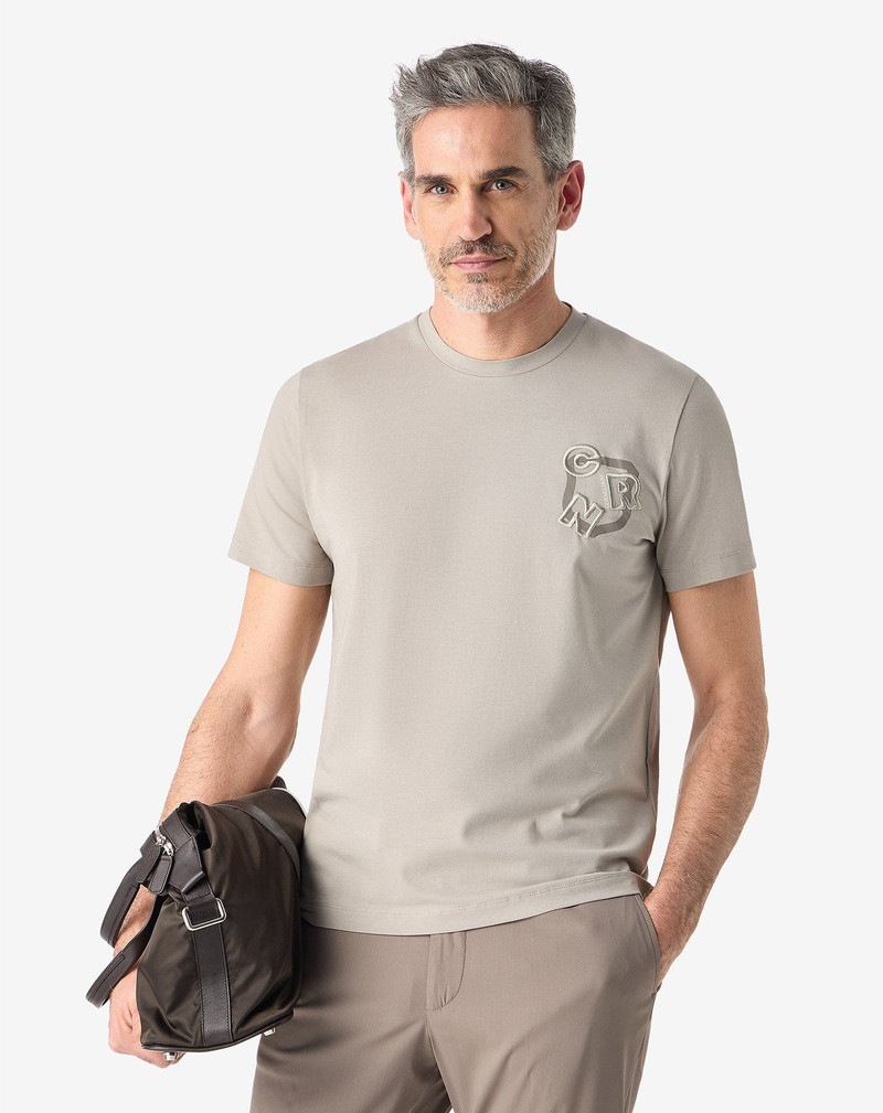 CORNELIANI Beige crew neck stretch cotton jersey t-shirt outlook