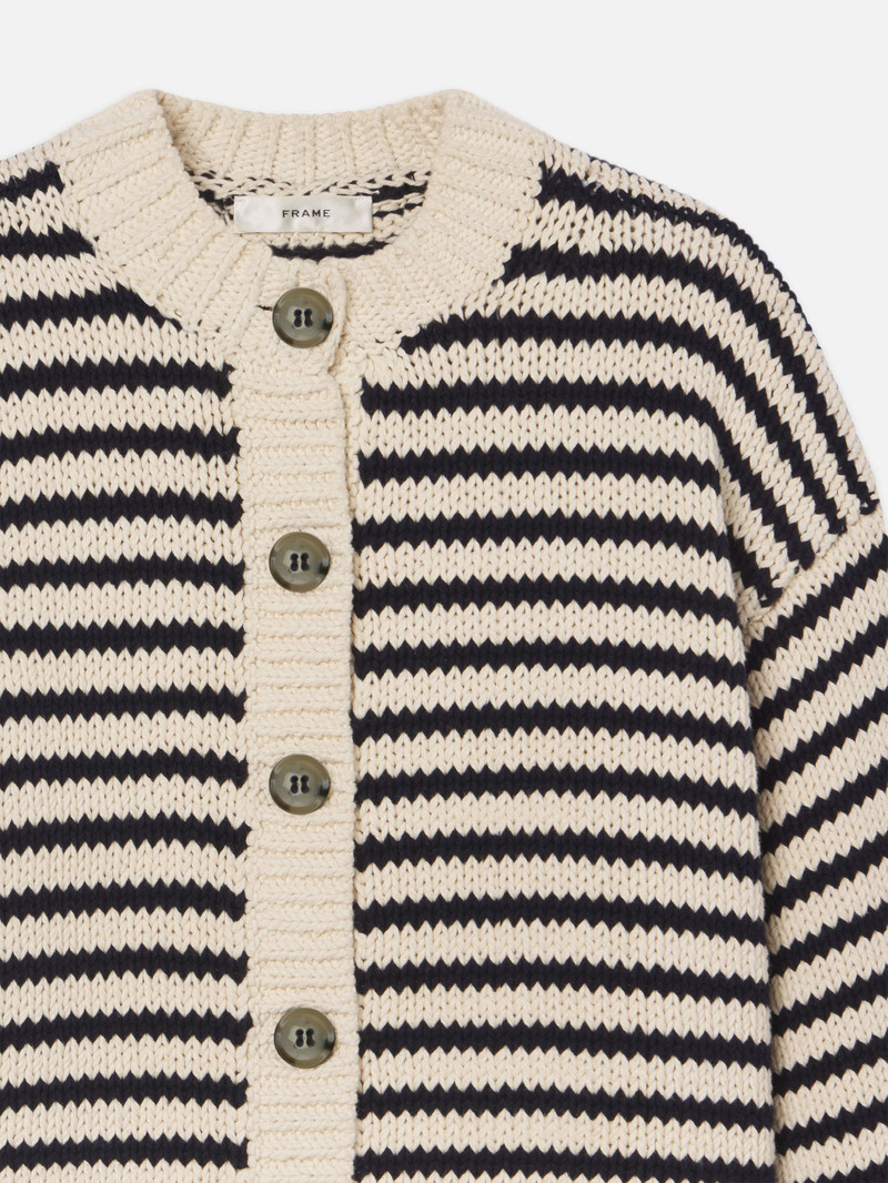 FRAME The Striped Chunky Femme Cardi in Cream Multi outlook