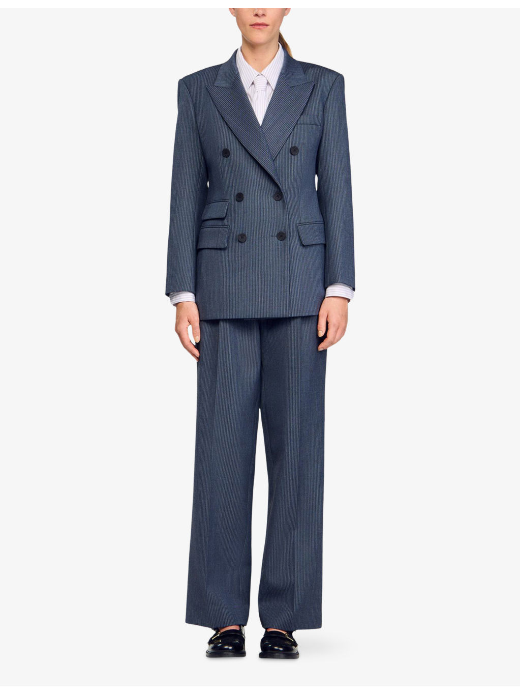 Striped Peak-Lapel Double-Breasted Stretch-Woven Blazer - 2