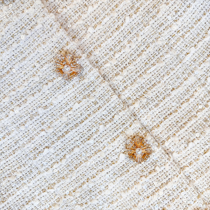 self-portrait Gold Boucle Long Sleeve Mini Dress - RS24-121S-GD | REVERSIBLE