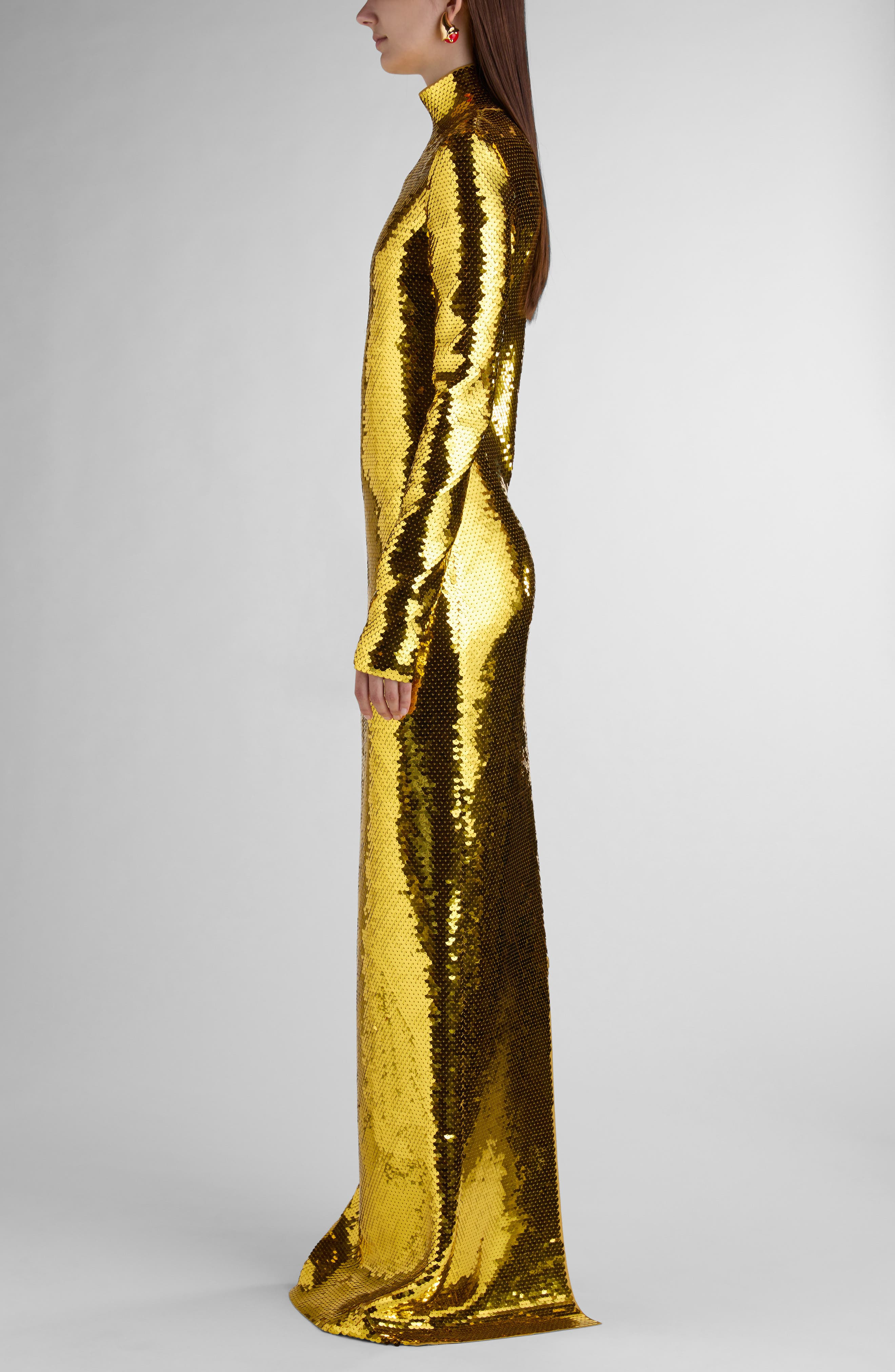 Bottega Veneta Sequin Long Sleeve Knit Gown in 8480 Gold at Nordstrom - 4