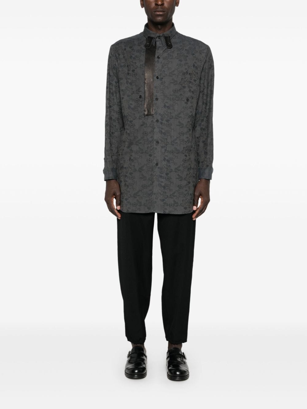 トップス Floral Jacquard Double Breasted Shirt Viscose Rayon Floral Jacquard Double Breasted Shirt - black