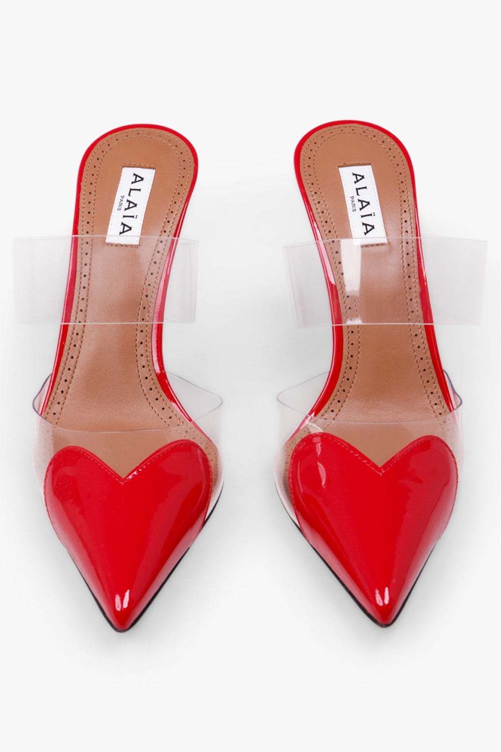 PATENT CALFSKIN 90MM HEART MULES | RED - 3