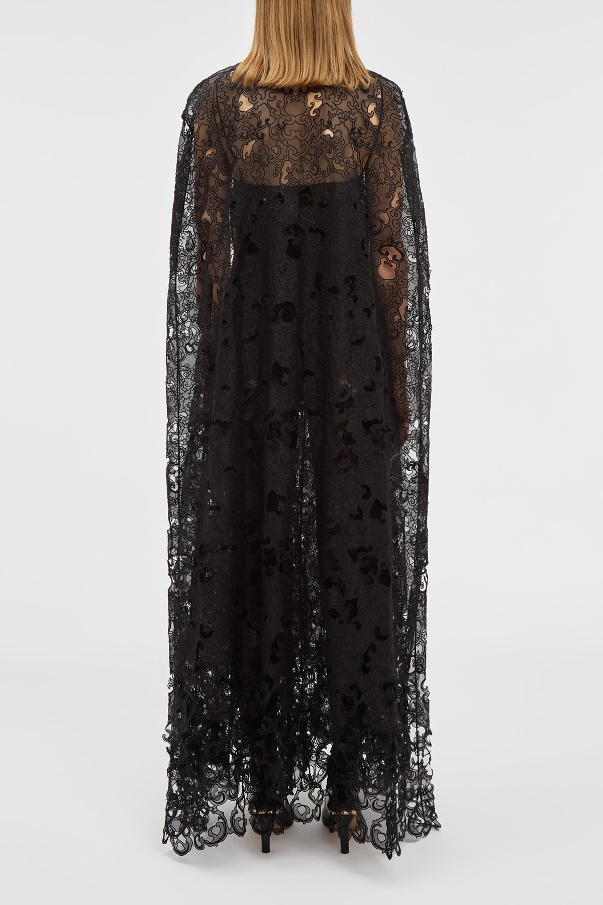 Tarah Cape in Black Silk Organza Lace - 4