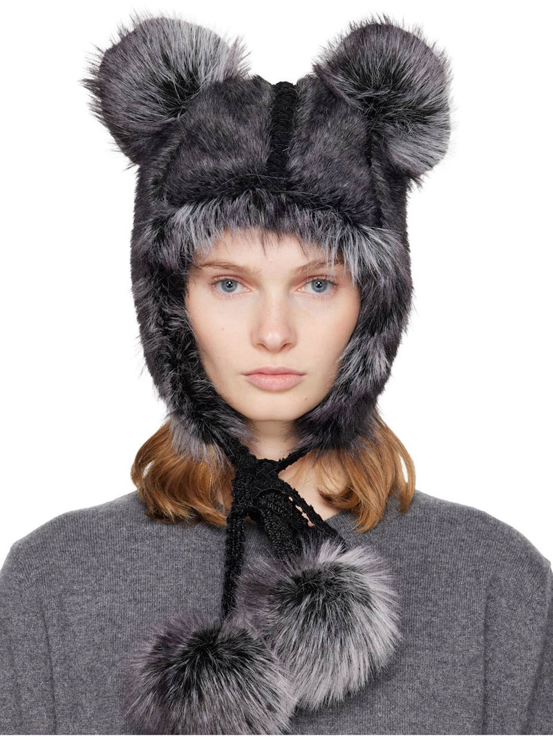 SSENSE Exclusive Black & Gray Faux Fur Teddy Bear Hat 1