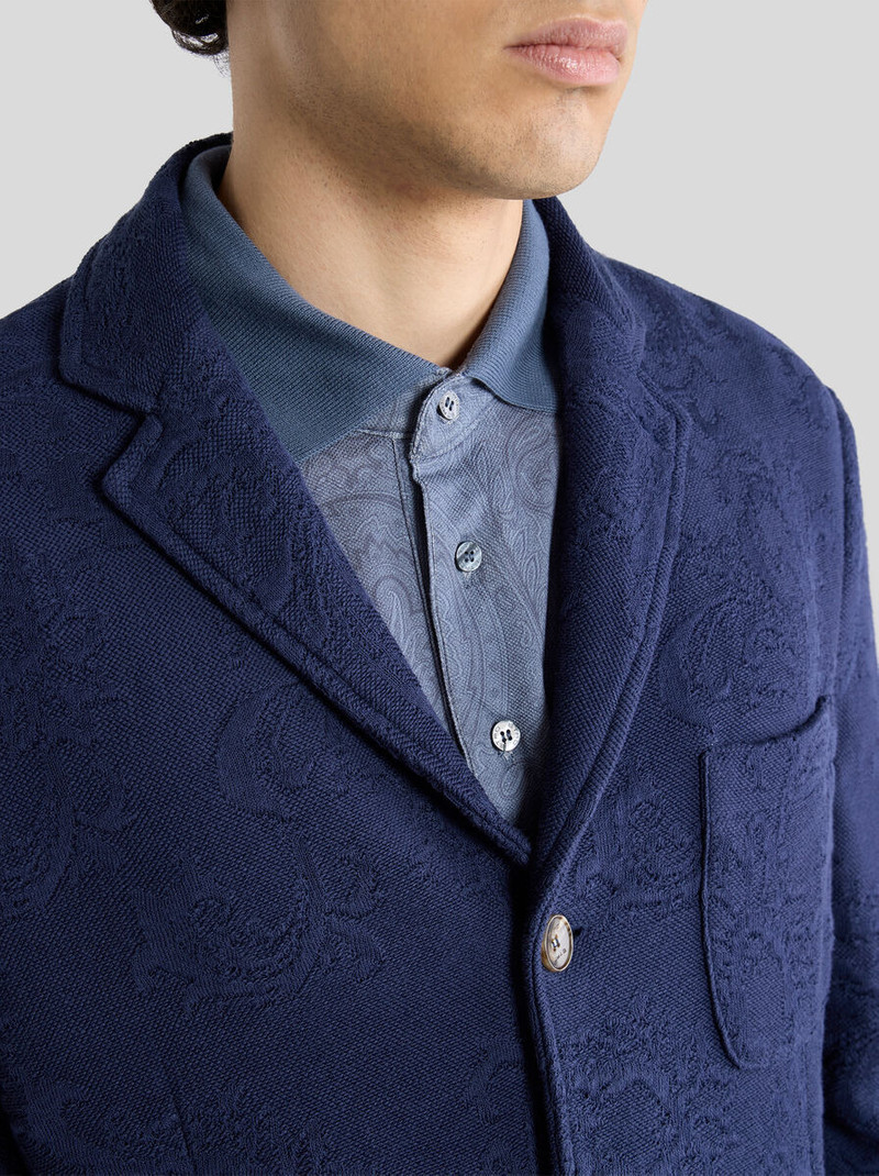 KNIT SINGLE-BREASTED COTTON JACQUARD JACKET WITH LEAFY MOTIF 2