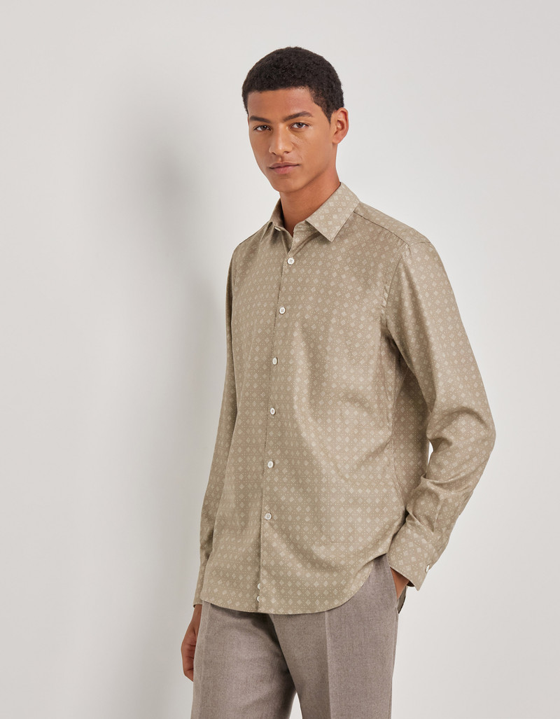 Canali ROPE-COLORED CASUAL MICROPRINTED COTTON AND LYOCELL SHIRT outlook