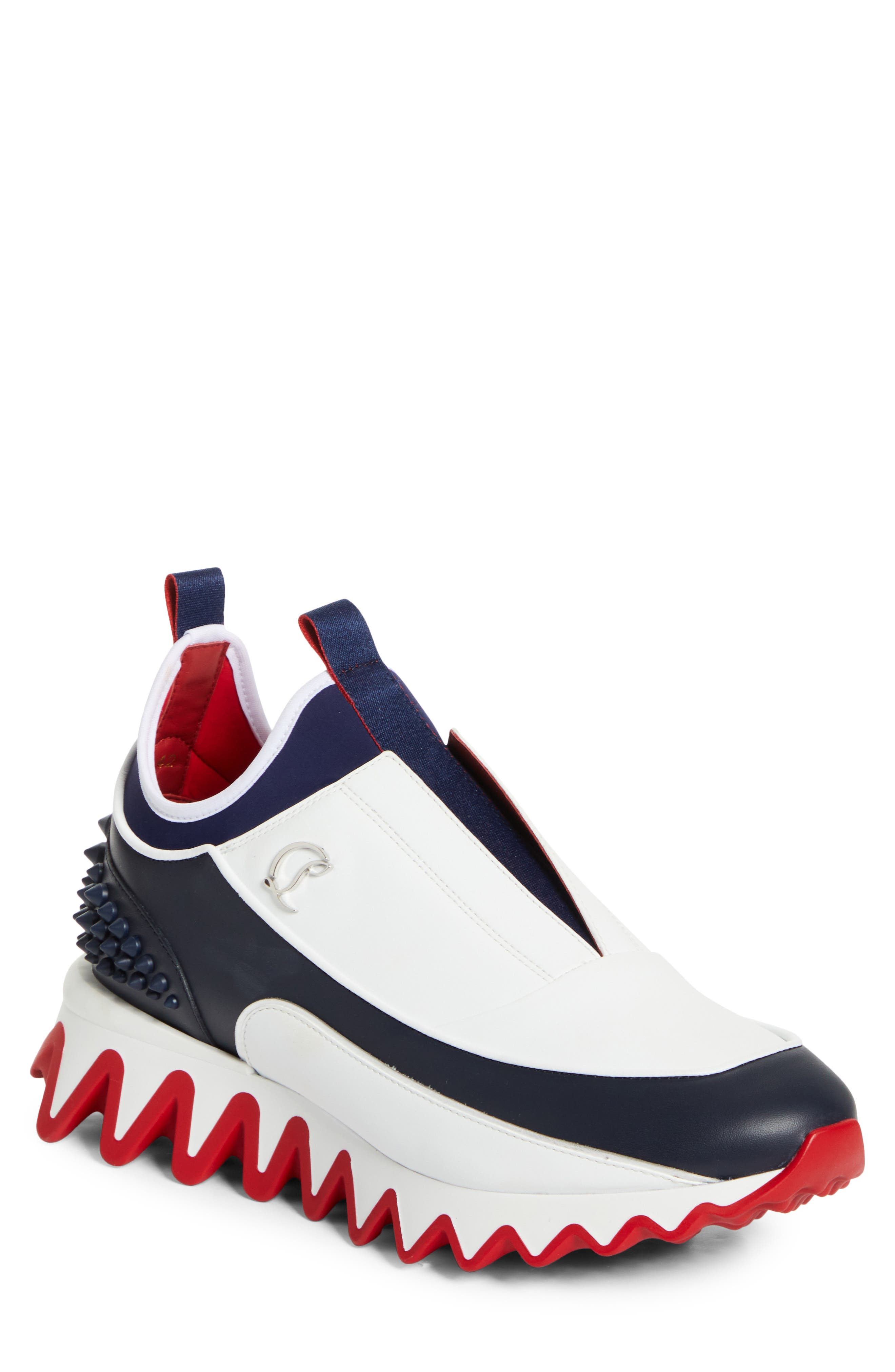 Christian Louboutin Sharkyloub Spikes Slip-On Sneaker in Marine/White at Nordstrom - 1