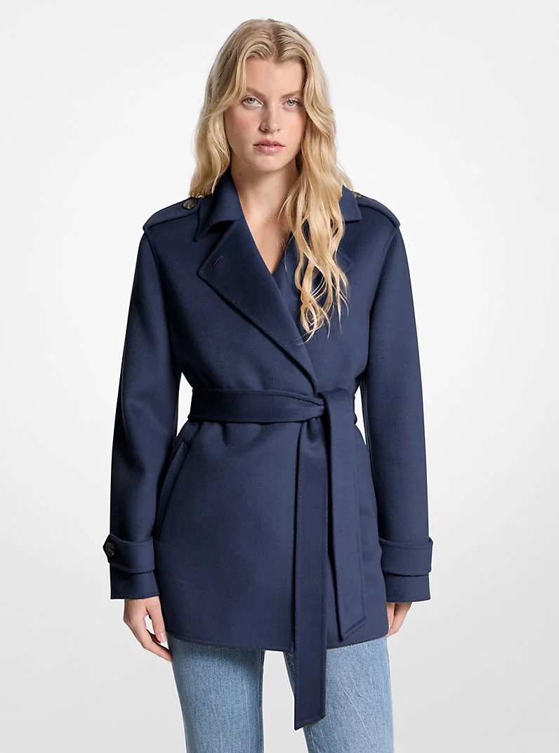Wool Blend Belted Wrap Coat - 1