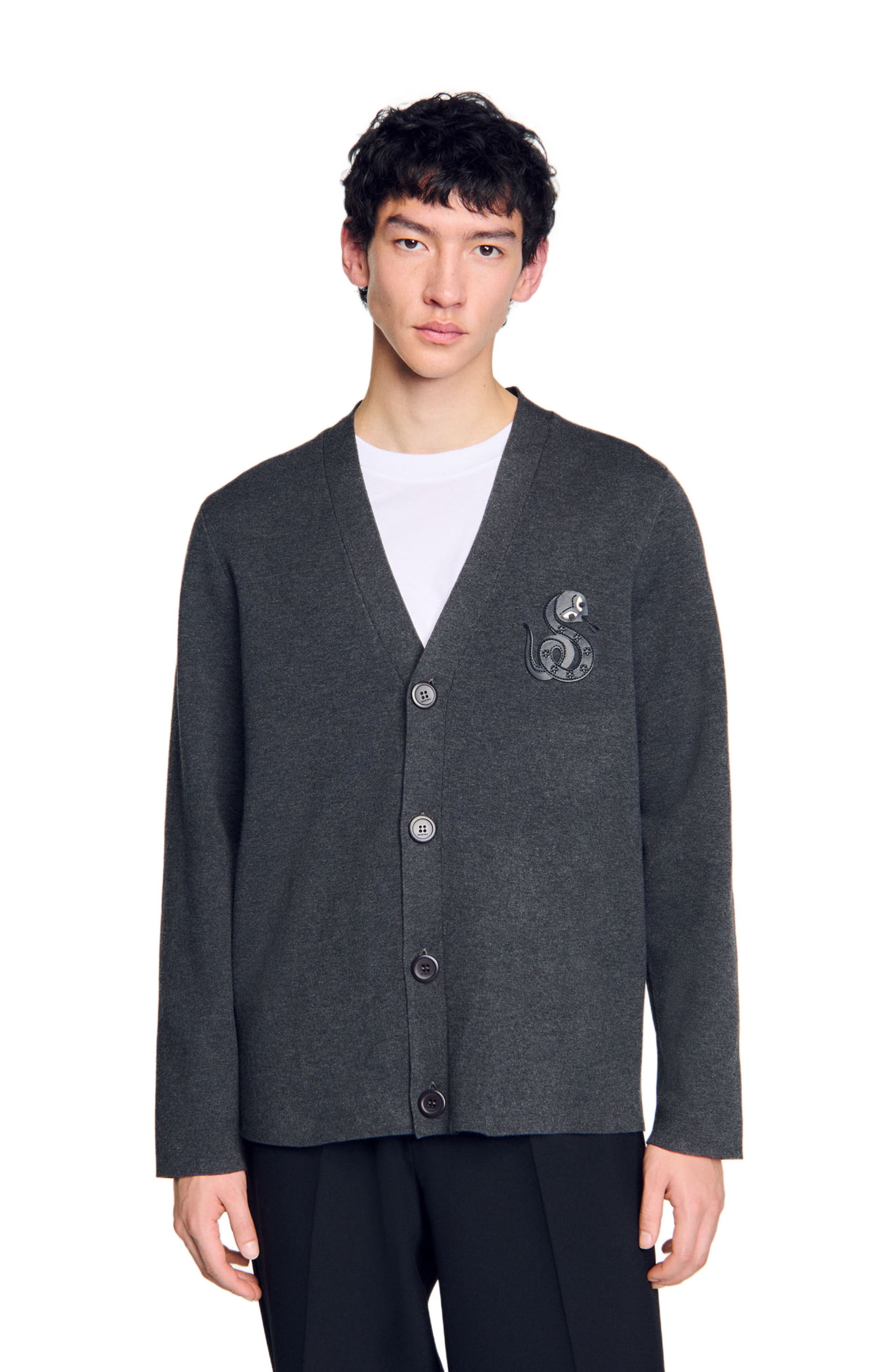SANDRO Cardigan with snake detail in Lime at Nordstrom - 1