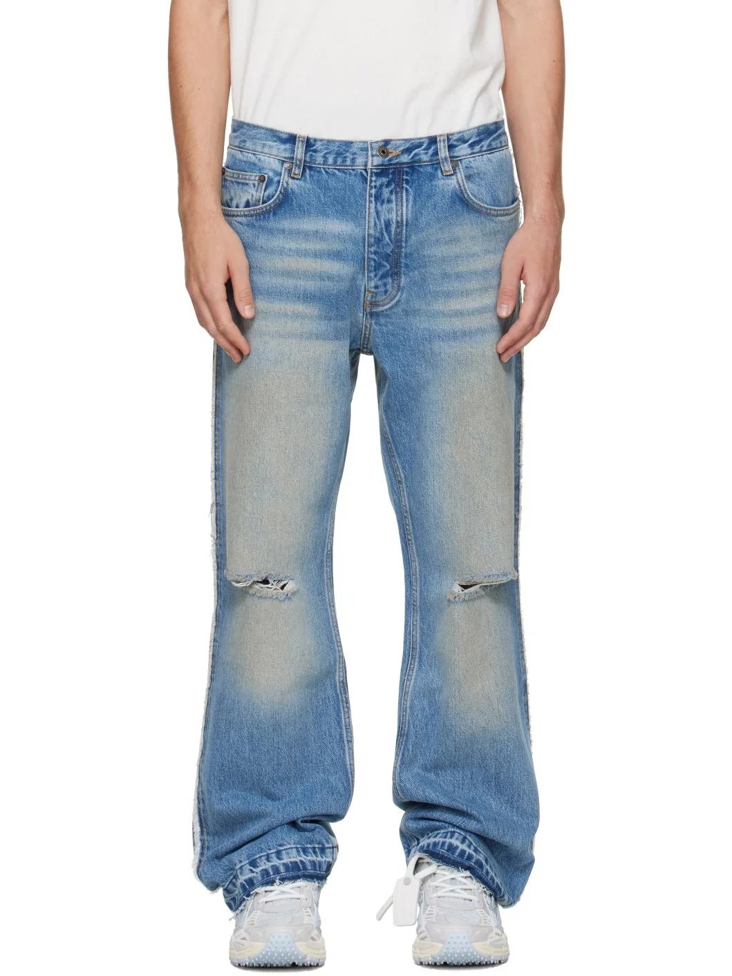 Blue Half Arrow Ripped Slim Relax Jeans - 1