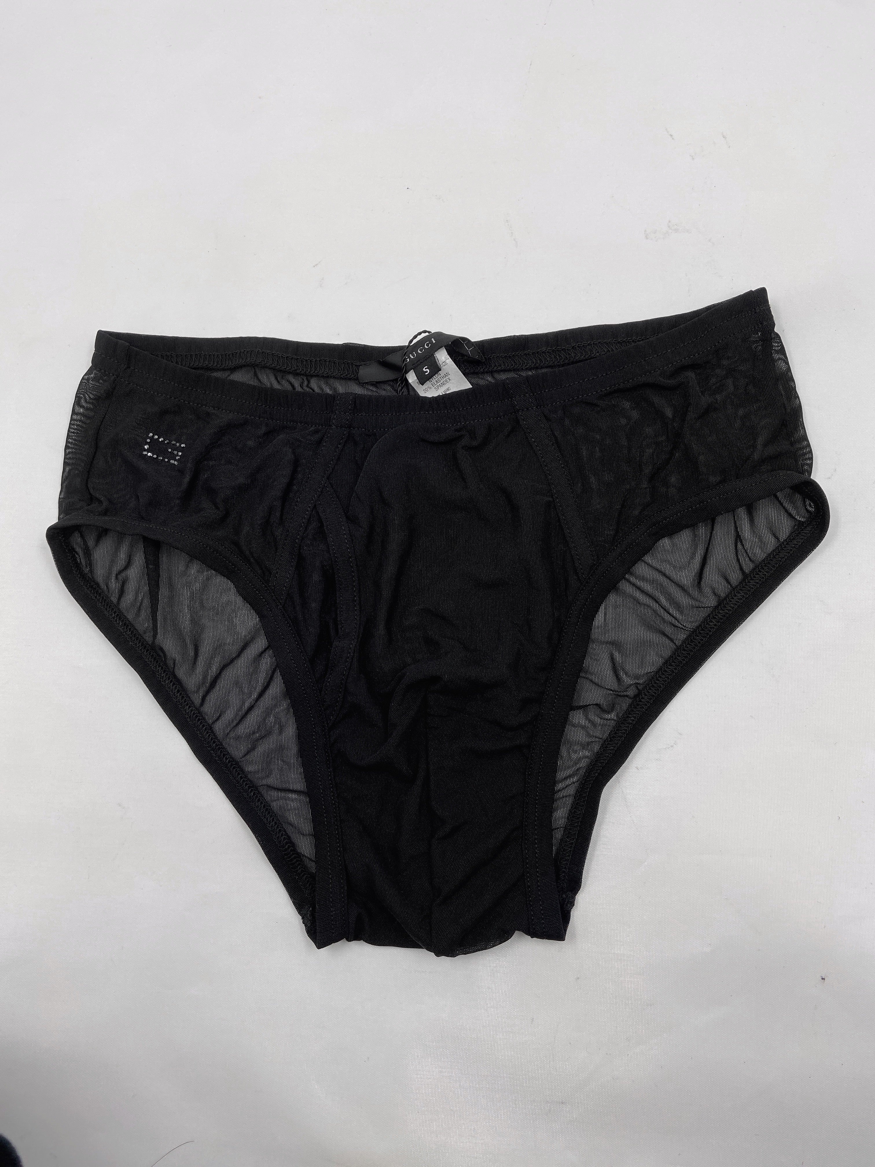 Gucci Spring 1998 Tom Ford Swarovski Logo Black Sheer Mesh Brief Shorts S - 9