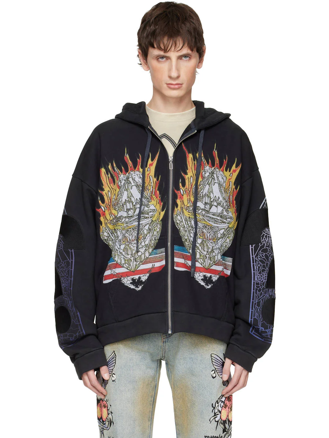 Black Engulfed Memories Zip Up Hoodie - 1