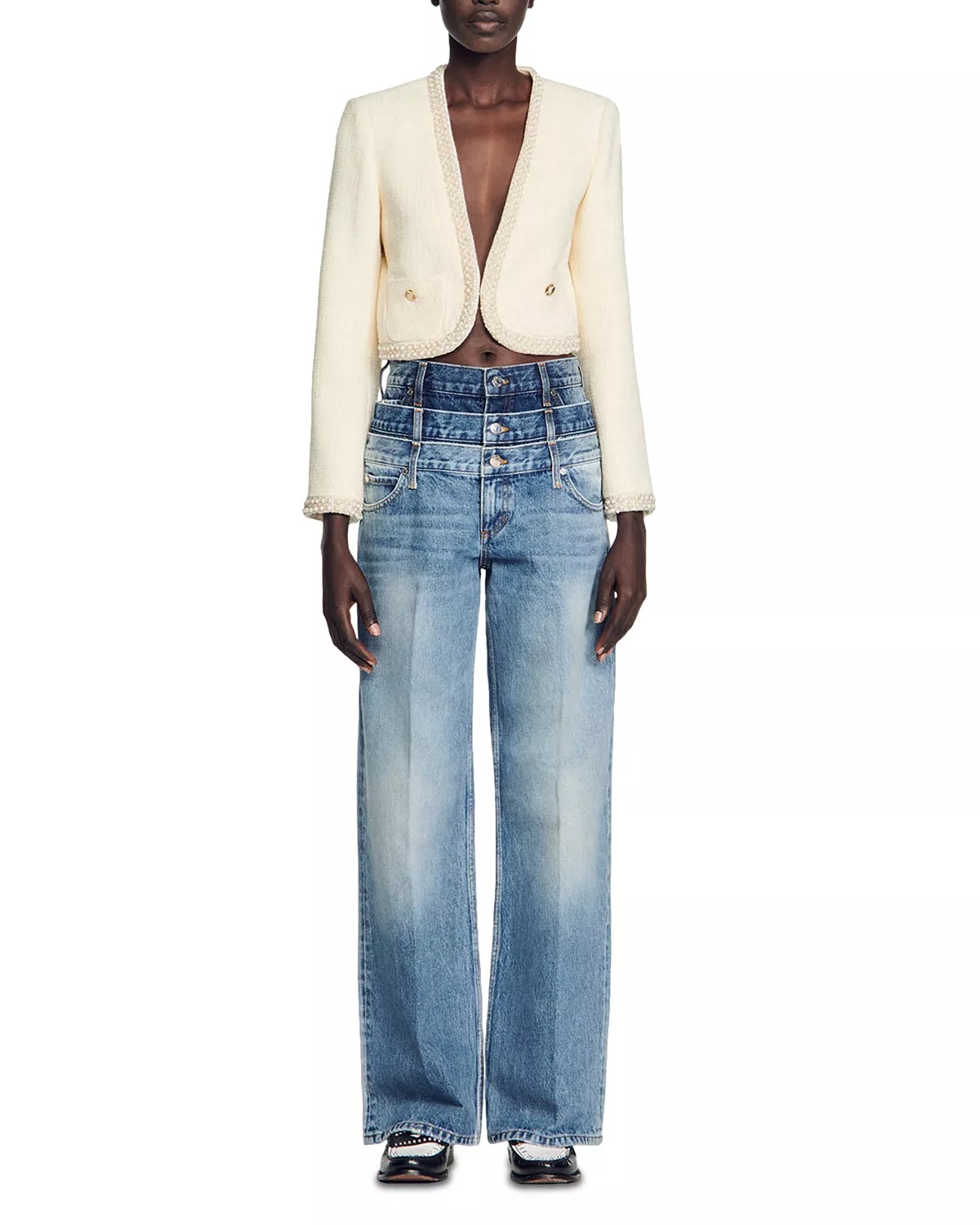 Bead Trim Cropped Tweed Jacket - 6
