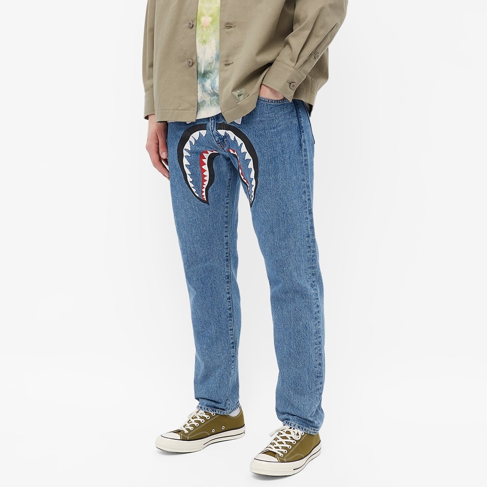 A Bathing Ape Shark Washed Wide Fit Denim Pant - 3