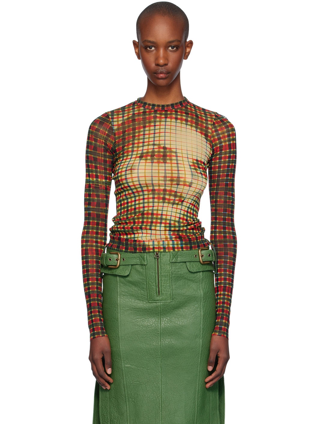 Yellow & Green Tartan Face T-shirt - 1