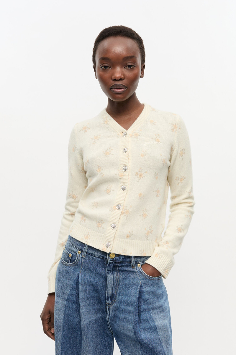 GANNI OFF-WHITE PRINTED WOOL MIX CARDIGAN outlook