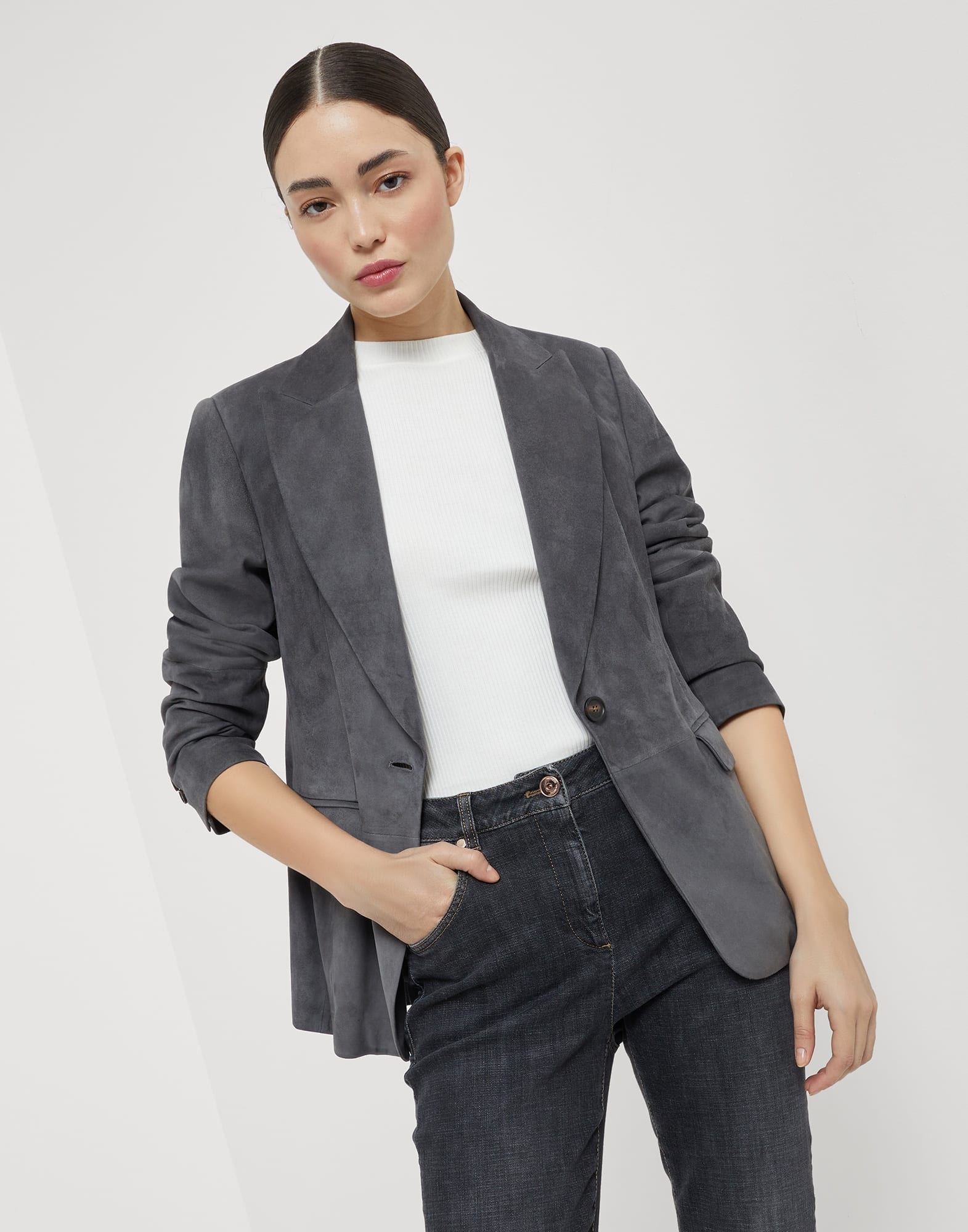 Suede blazer with monili - 4