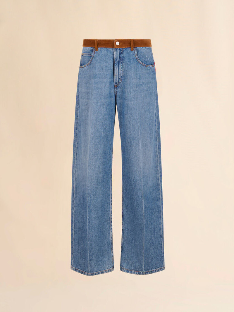 BLUE DENIM TROUSERS WITH VELVET WAISTBAND 1