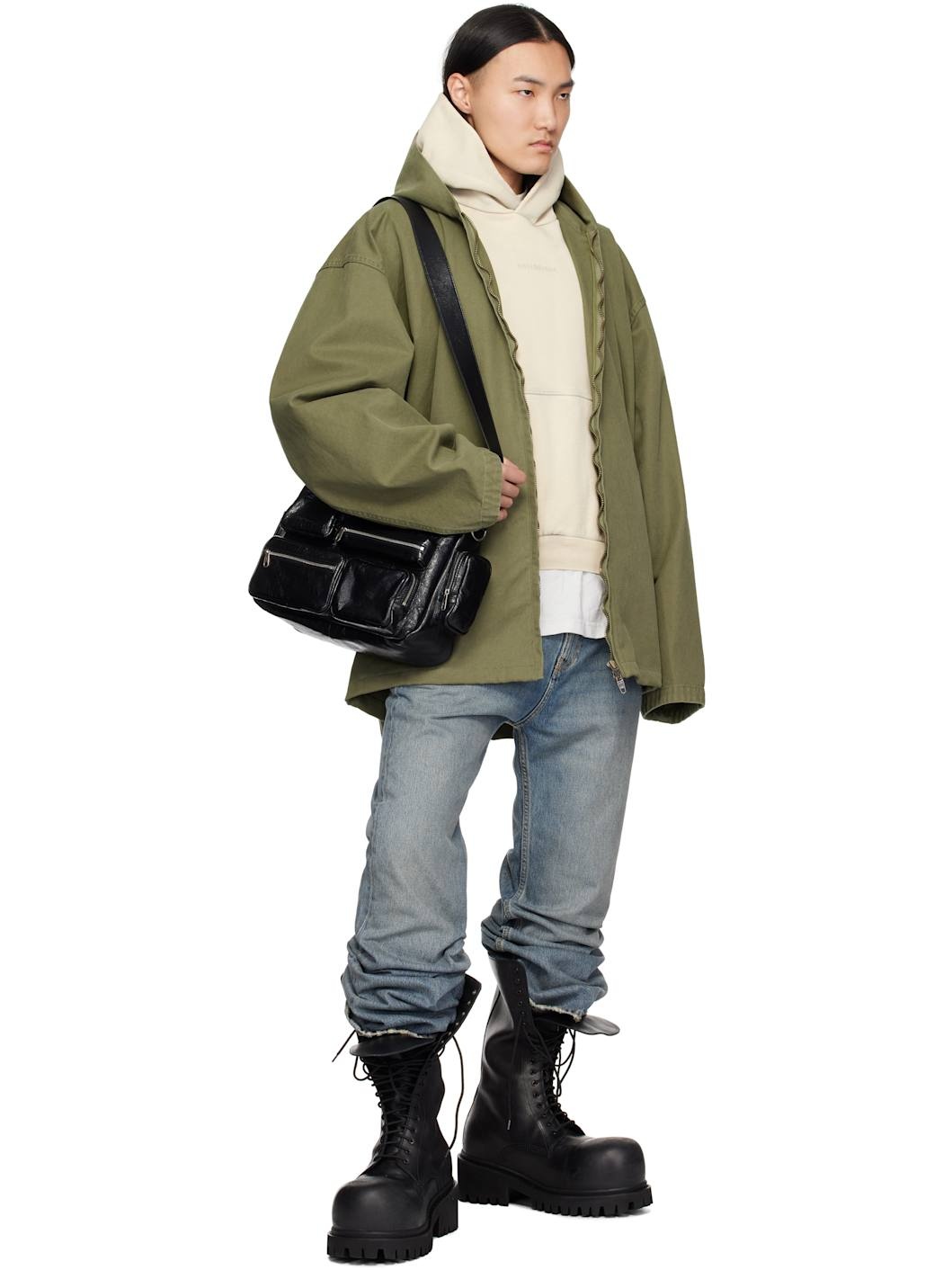 BALENCIAGA Men's Hooded Zip-up Jacket in Green | REVERSIBLE