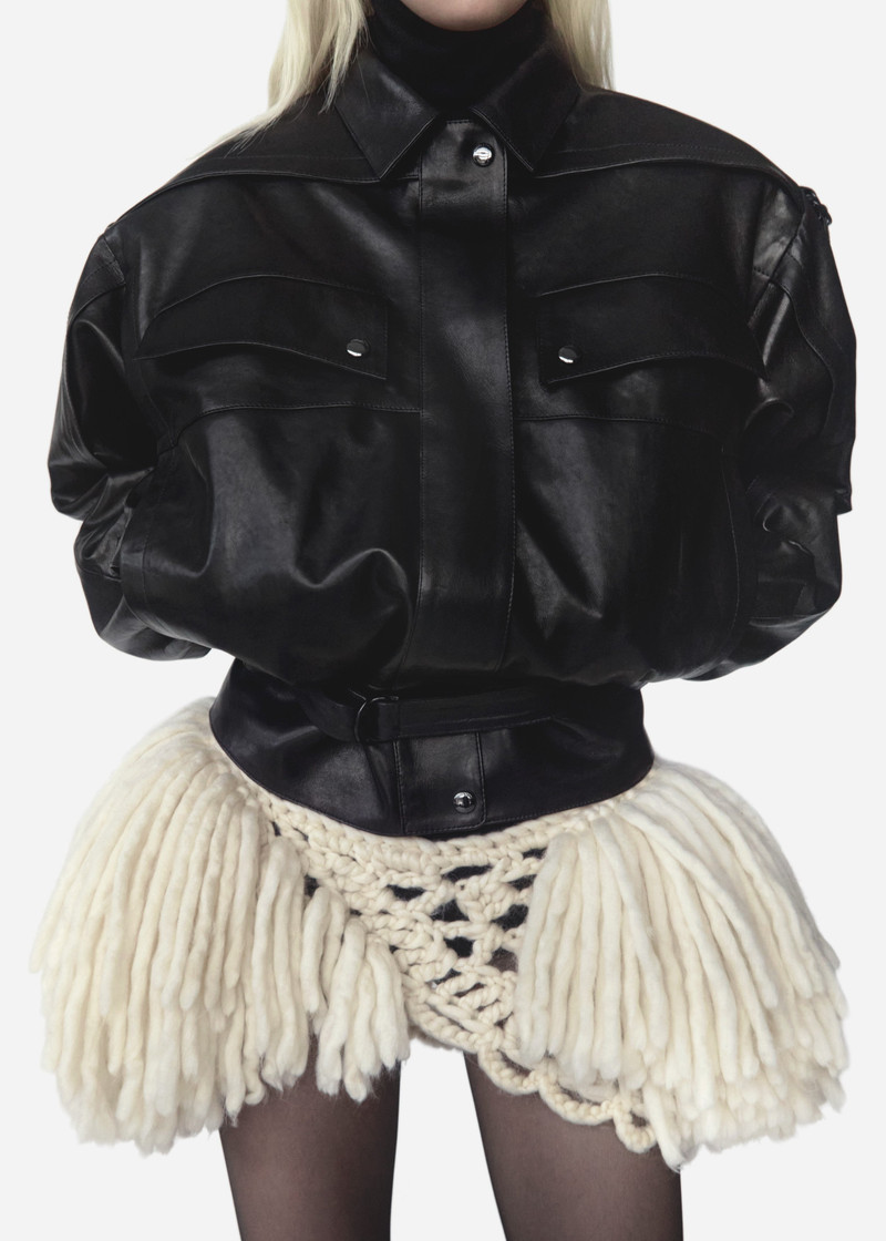MAGDA BUTRYM Oversized belted leather jacket in black outlook