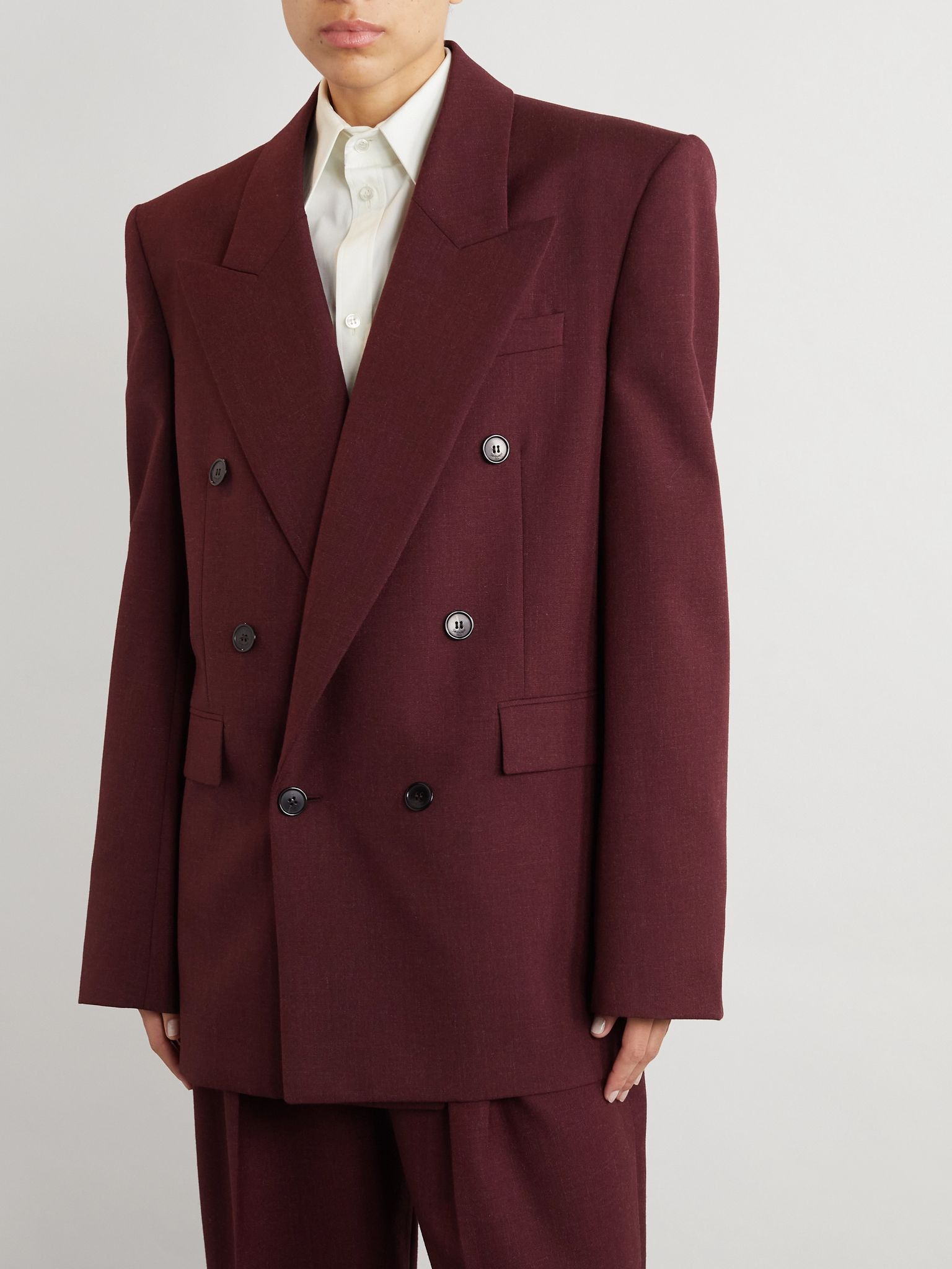 Double-breasted wool blazer Burgundy - 3
