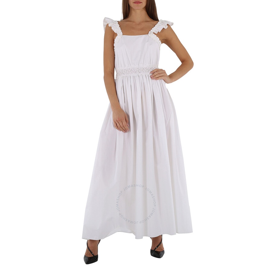 Chloe Ladies White Long Sleeveless Dress With Ruches And Ruffles - 3