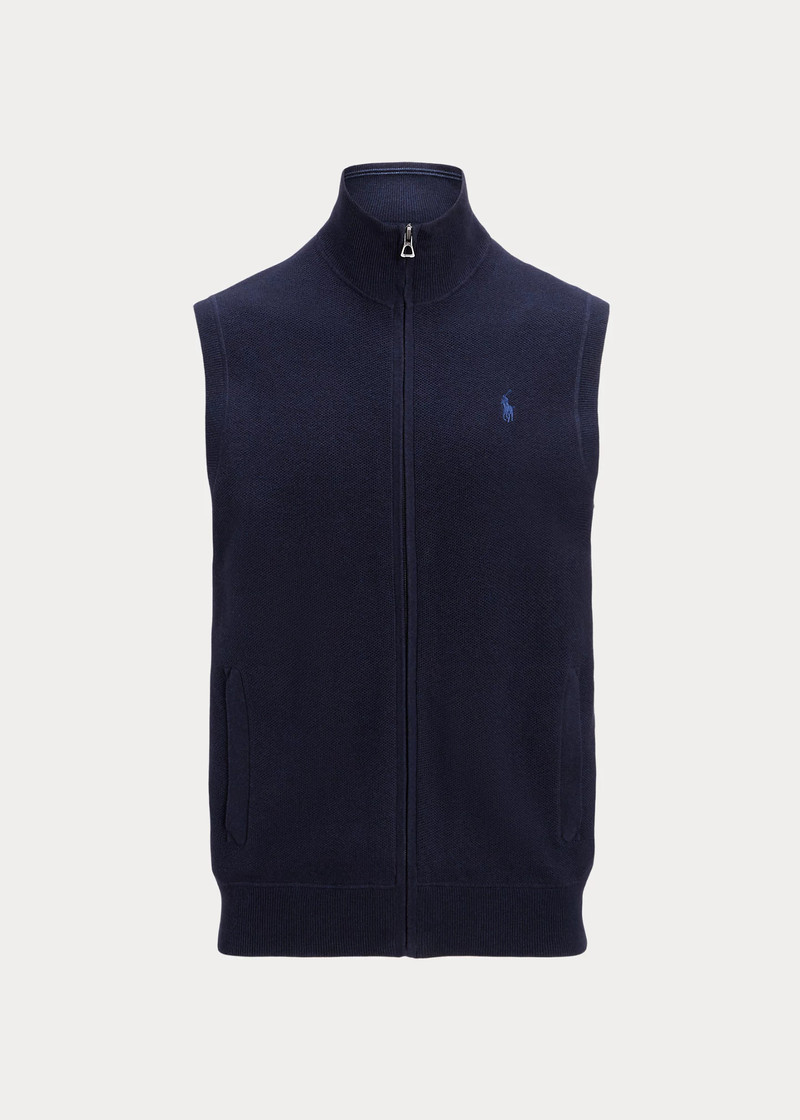 Mesh-Knit Cotton Full-Zip Sweater Vest 1