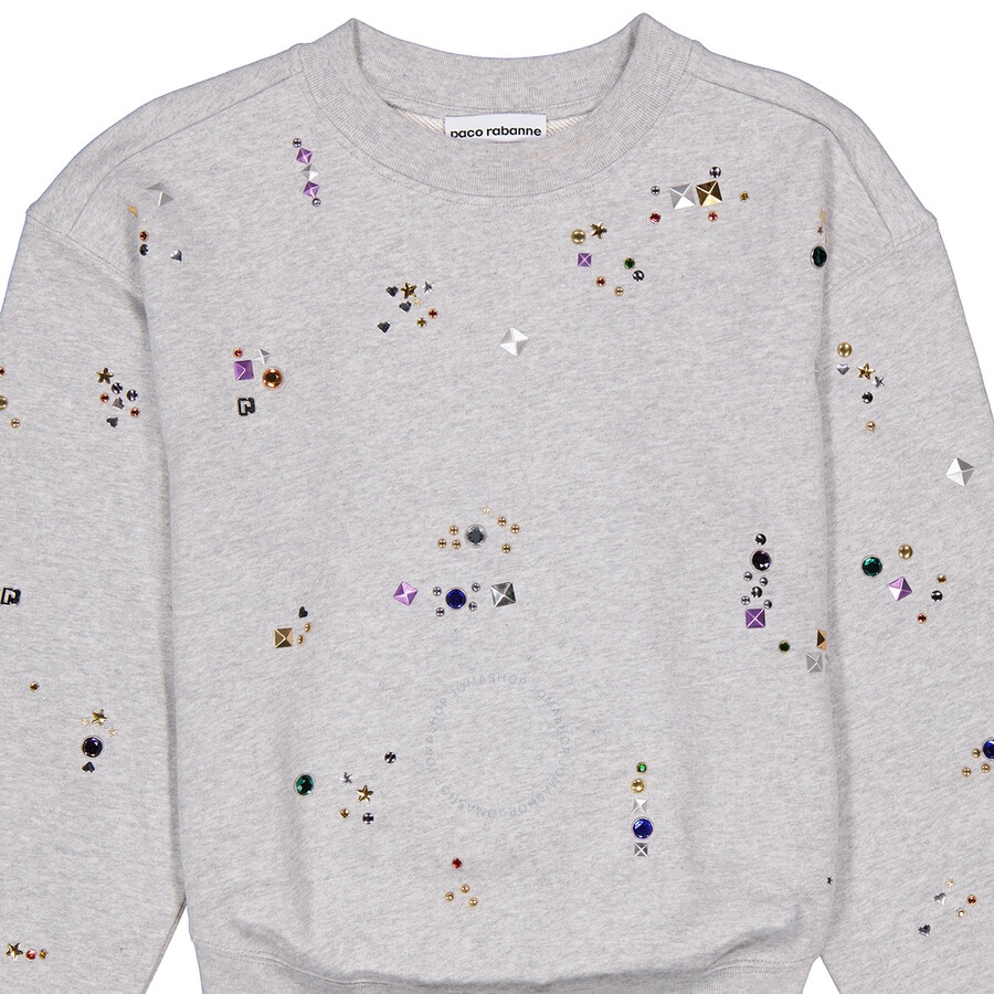 Rabanne Ladies Grey Stud-Detail Organic Cotton Sweatshirt, Size Small - 7
