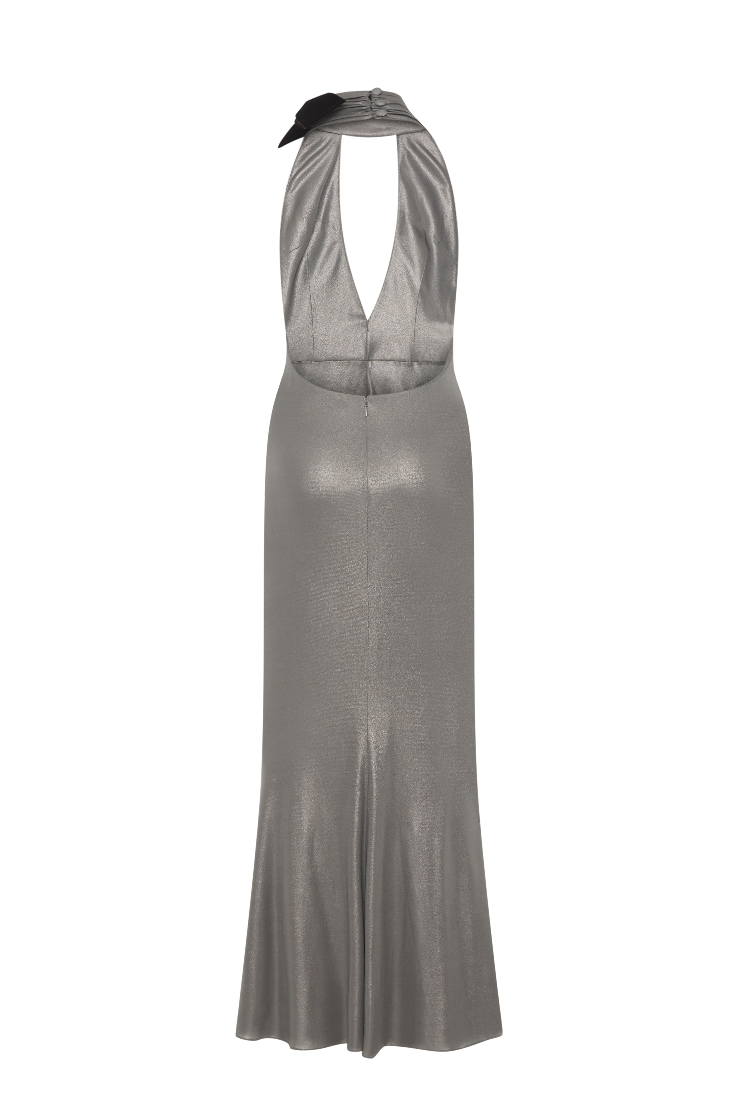 LAMINATED JERSEY EVENING DRESS WITH HALTERNECK - 2