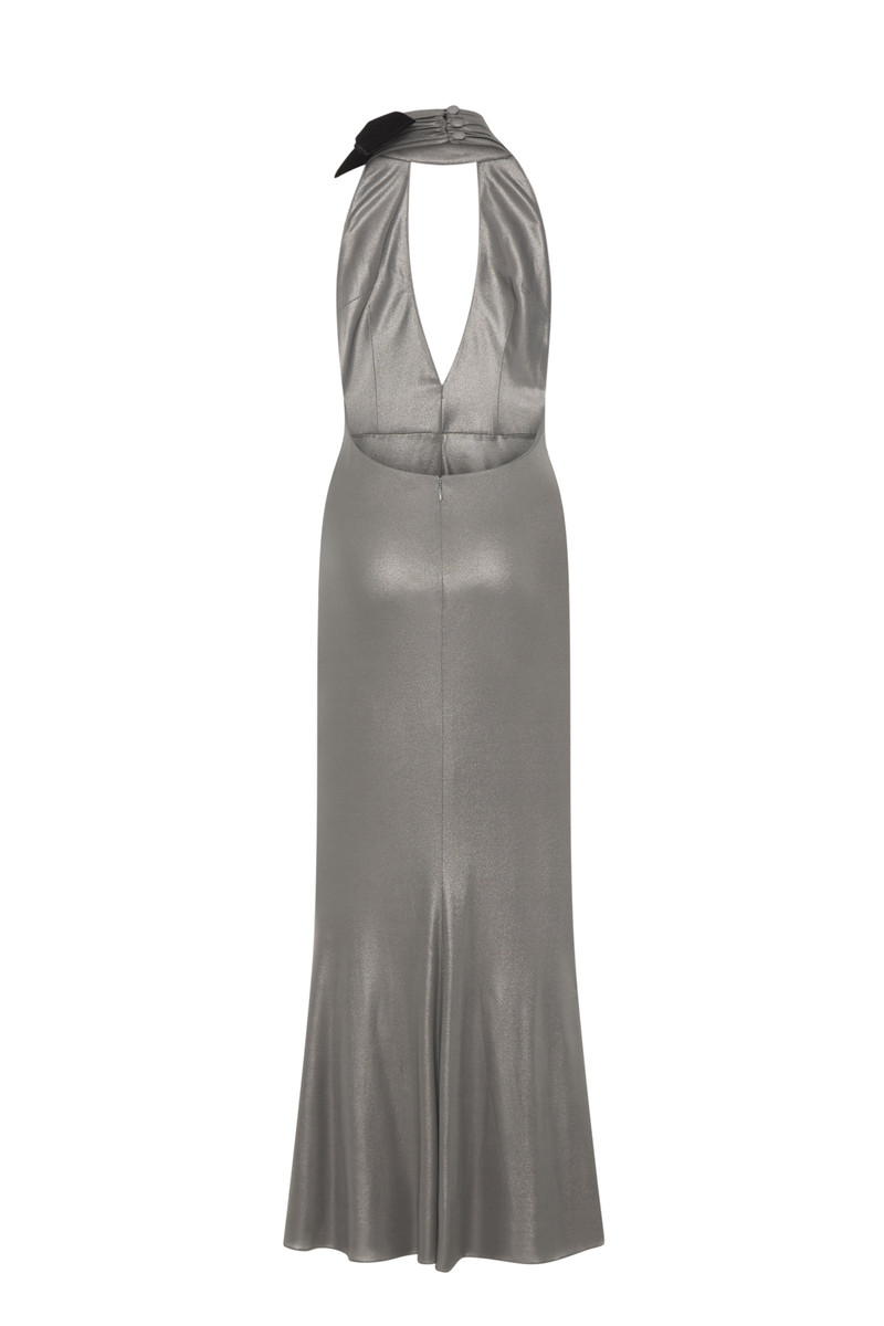 Alessandra Rich LAMINATED JERSEY EVENING DRESS WITH HALTERNECK outlook