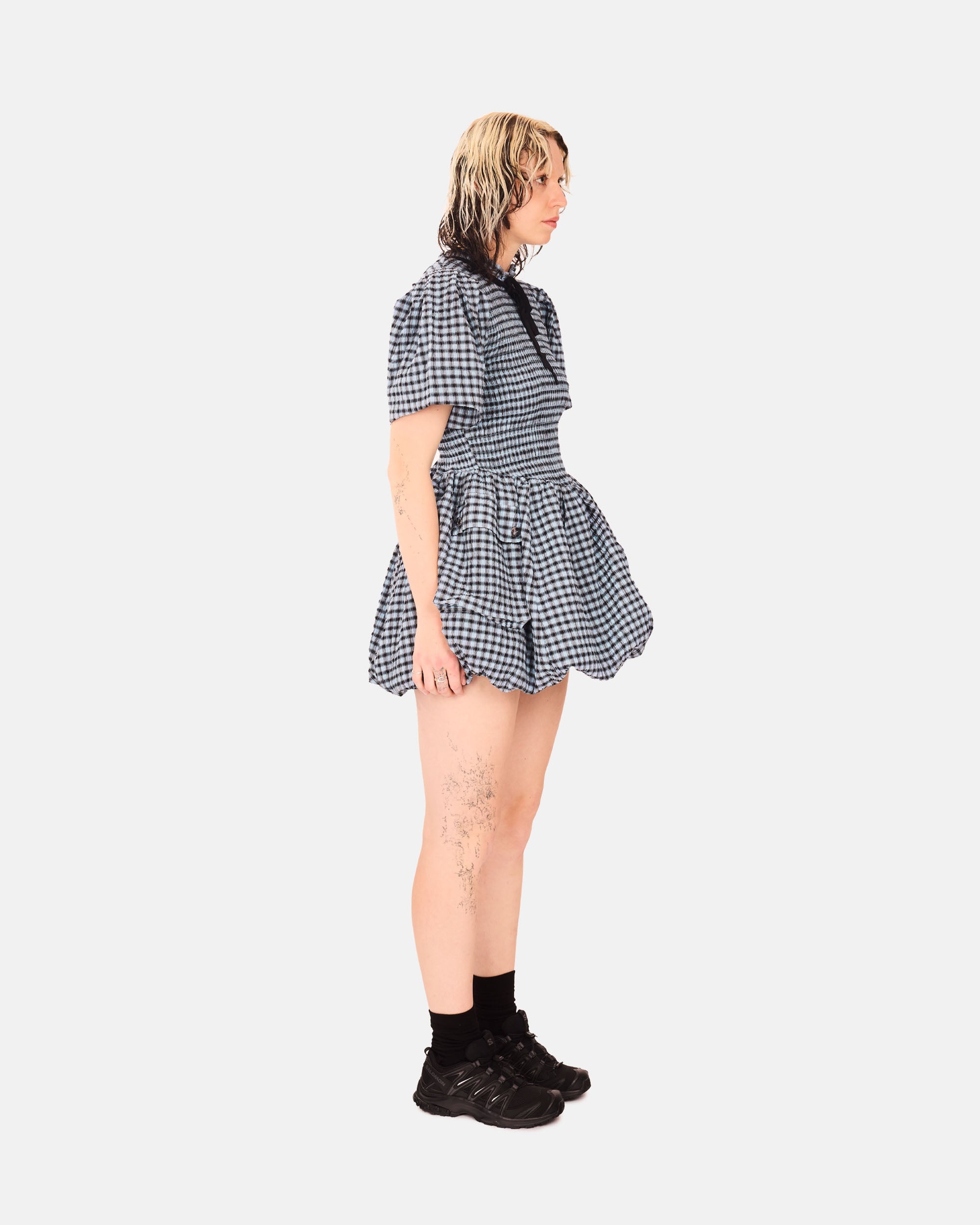 Seersucker Check Mini Smock Dress - 4