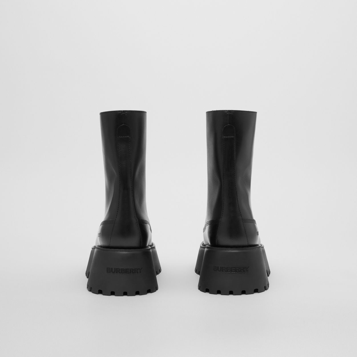 Logo Detail Platform Leather Boots - 5